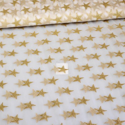 Mesh fabric glitter star gold