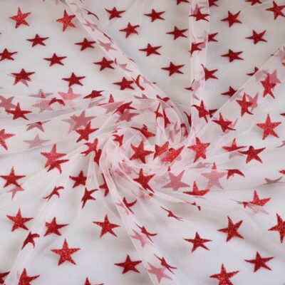 Mesh fabric glitter star red
