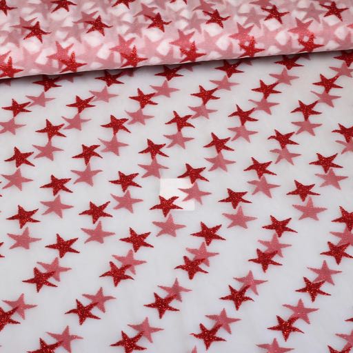 Mesh fabric glitter star red