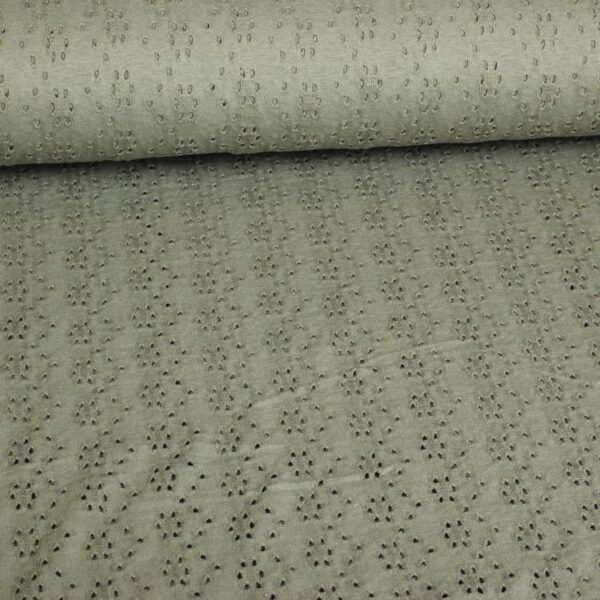 Jersey broderie fabric army green