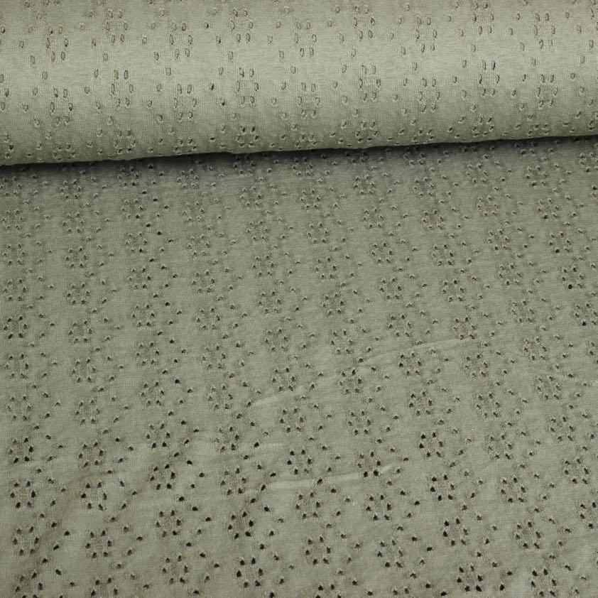 Jersey broderie fabric army green