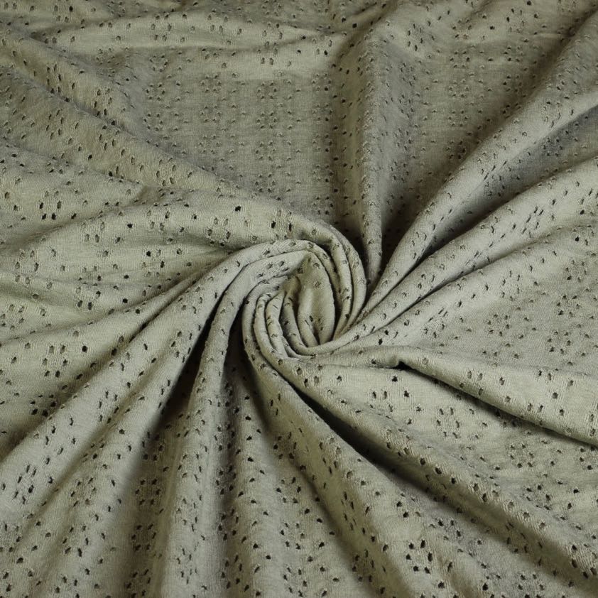 Jersey broderie fabric army green