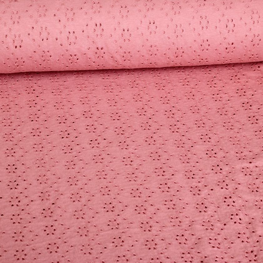 Jersey broderie fabric salmon