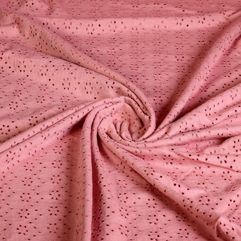 Jersey broderie fabric salmon