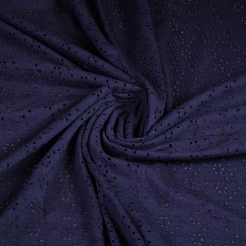 Jersey broderie fabric navy
