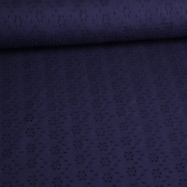 Jersey broderie fabric navy
