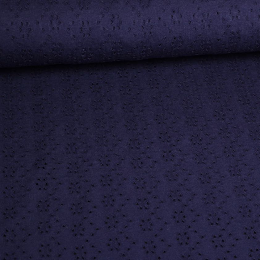 Jersey broderie fabric navy
