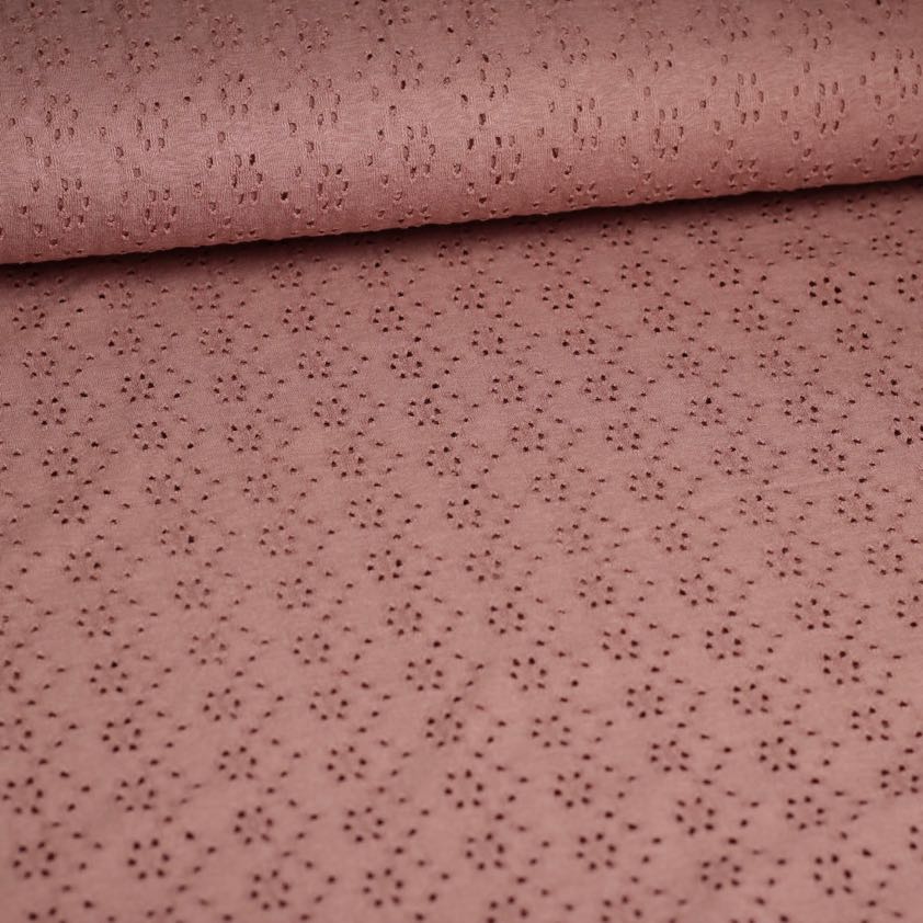 Jersey broderie fabric dark old rose