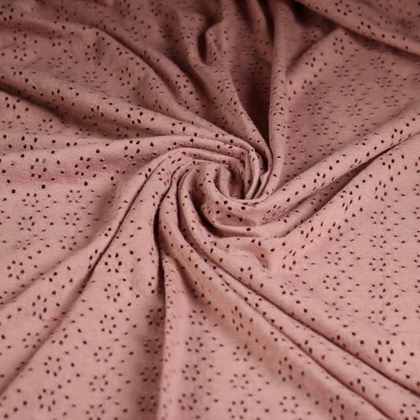 Jersey broderie fabric dark old rose