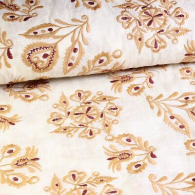 Cotton broderie retro flower camel