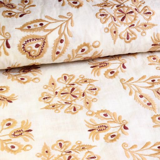 Cotton broderie retro flower camel