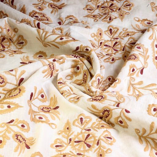 Cotton broderie retro flower camel