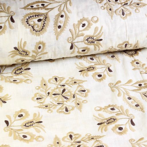 Cotton embroidery retro flower ecru