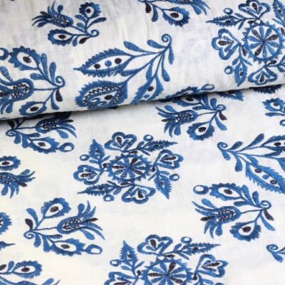 Cotton embroidery retro flower blue