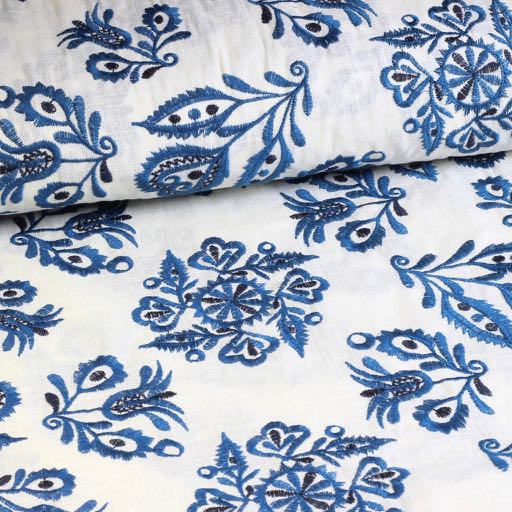Cotton embroidery retro flower blue