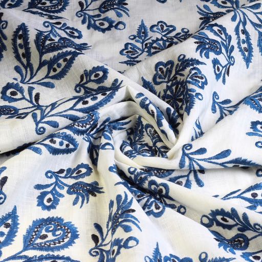 Cotton embroidery retro flower blue