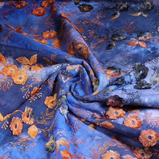 Poppy broderie tie dye blue brown