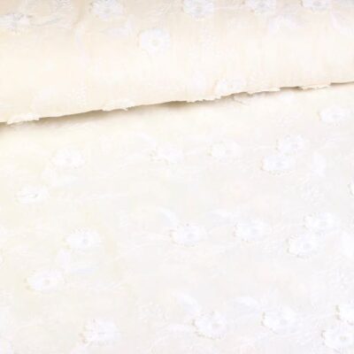 Catchy broderie bloem fabric ecru