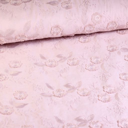 Catchy broderie bloem fabric old rose