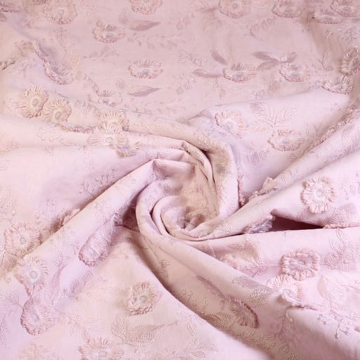 Catchy broderie bloem fabric old rose