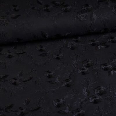 Katoen Catchy fabric floral embroidery black