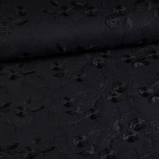 Katoen Catchy fabric floral embroidery black