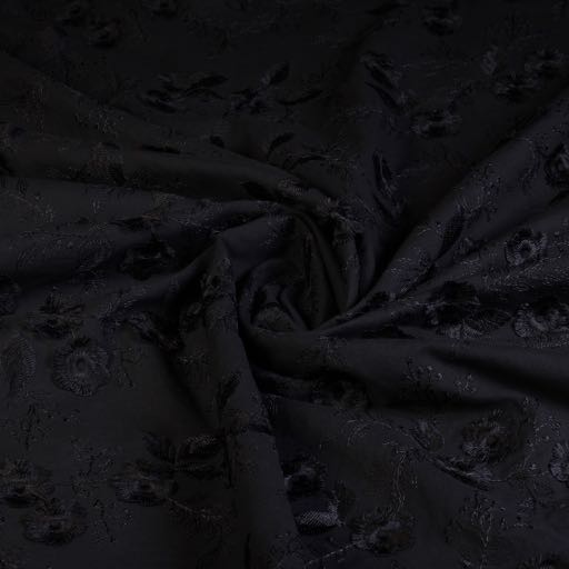 Katoen Catchy fabric floral embroidery black