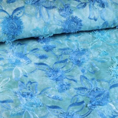 Cotton embroidery tie dye aqua