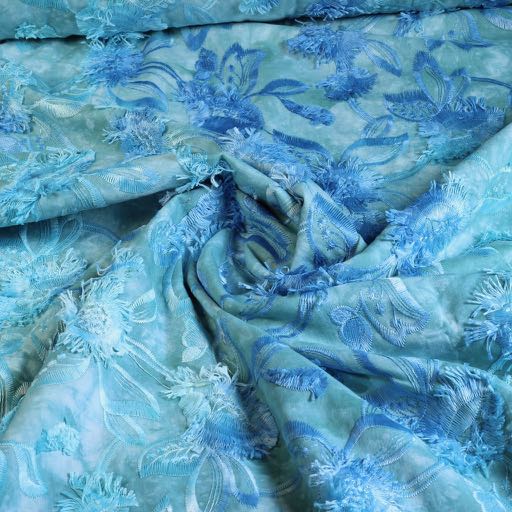 Cotton embroidery tie dye aqua