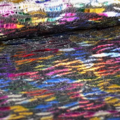 Faux fur black multicolor foil stripe