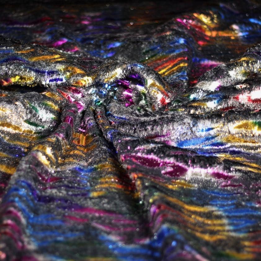 Faux fur black multicolor foil stripe