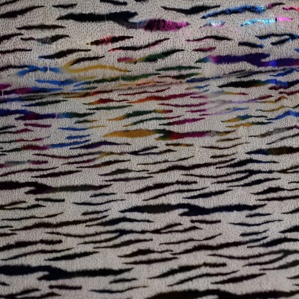 Faux fur white multicolor foil stripe