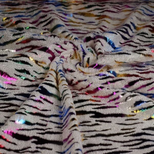 Faux fur white multicolor foil stripe