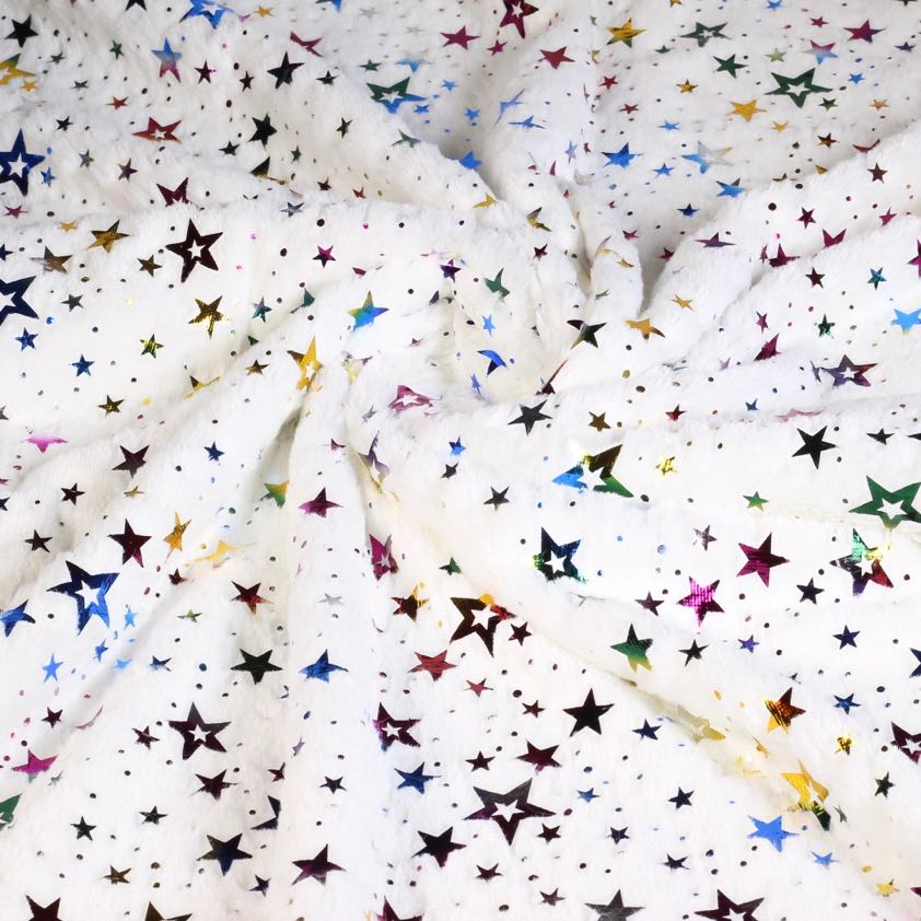 Faux fur white multicolor foil star