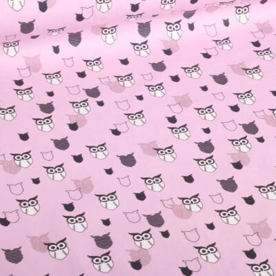 Poplin fabric owl pink