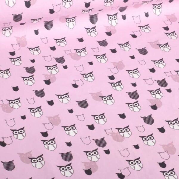 Poplin fabric owl pink