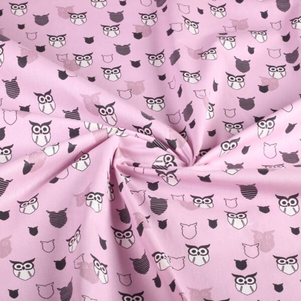 Poplin fabric owl pink