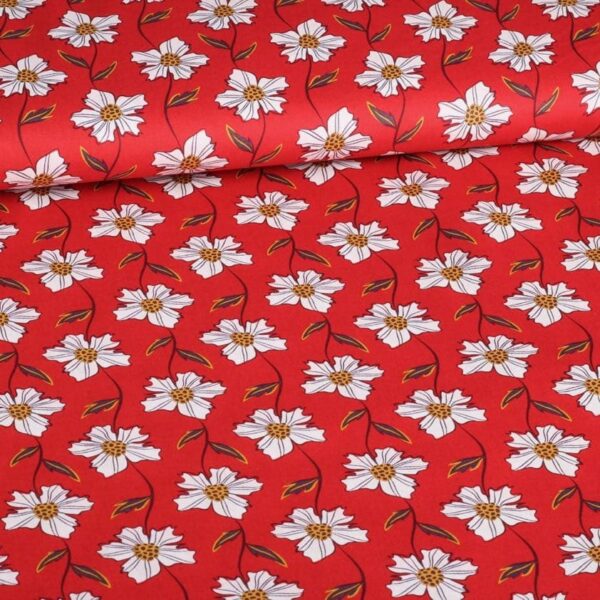 Poplin fabric fantasy daisy red