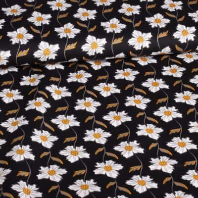 Poplin fabric fantasy daisies black