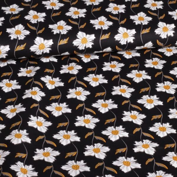 Poplin fabric fantasy daisies black