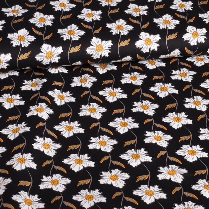 Poplin fabric fantasy daisies black