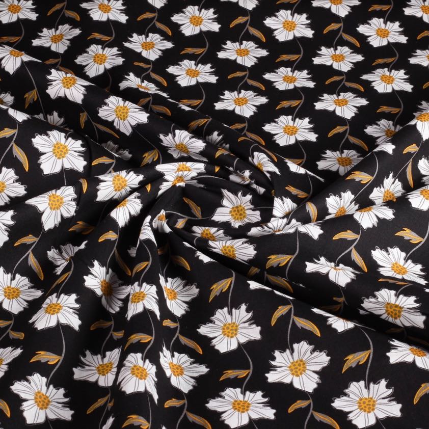 Poplin fabric fantasy daisies black
