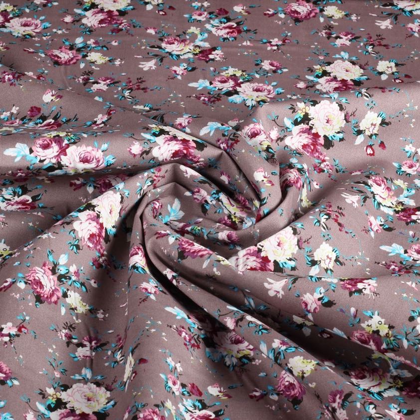 Poplin fabric small flowers grey