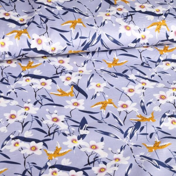 Poplin fabric swallow light blue