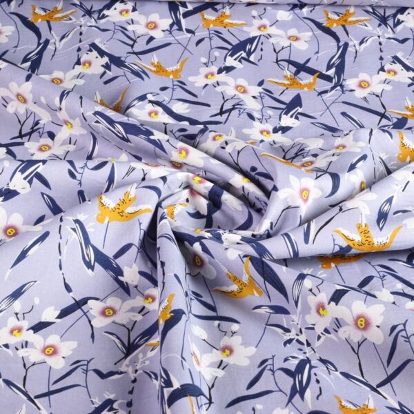 Poplin fabric swallow light blue