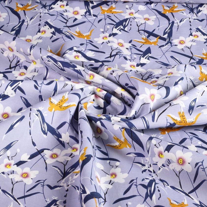 Poplin fabric swallow light blue