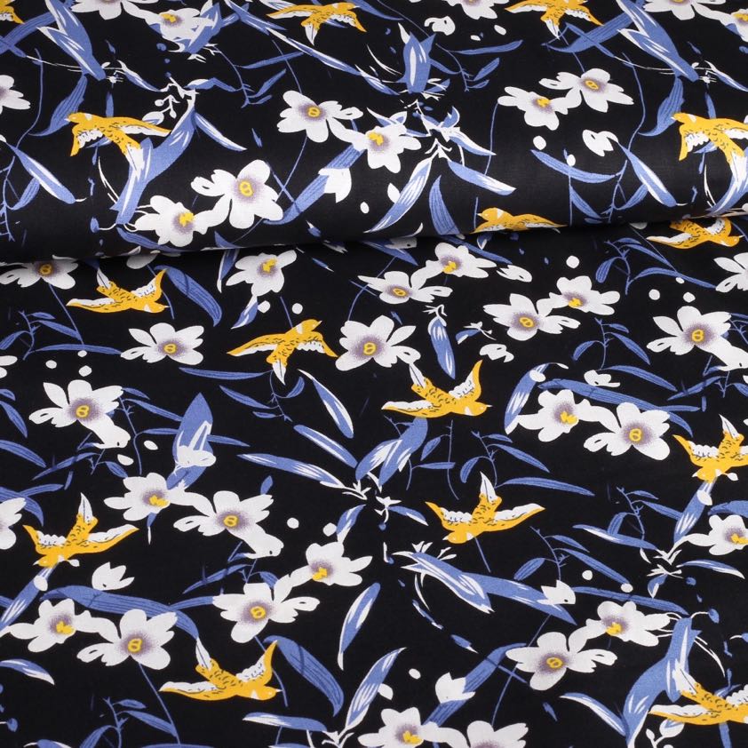 Poplin fabric swallow black