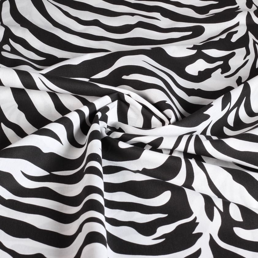 Poplin fabric zebra black white