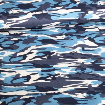 Poplin fabric camouflage blue