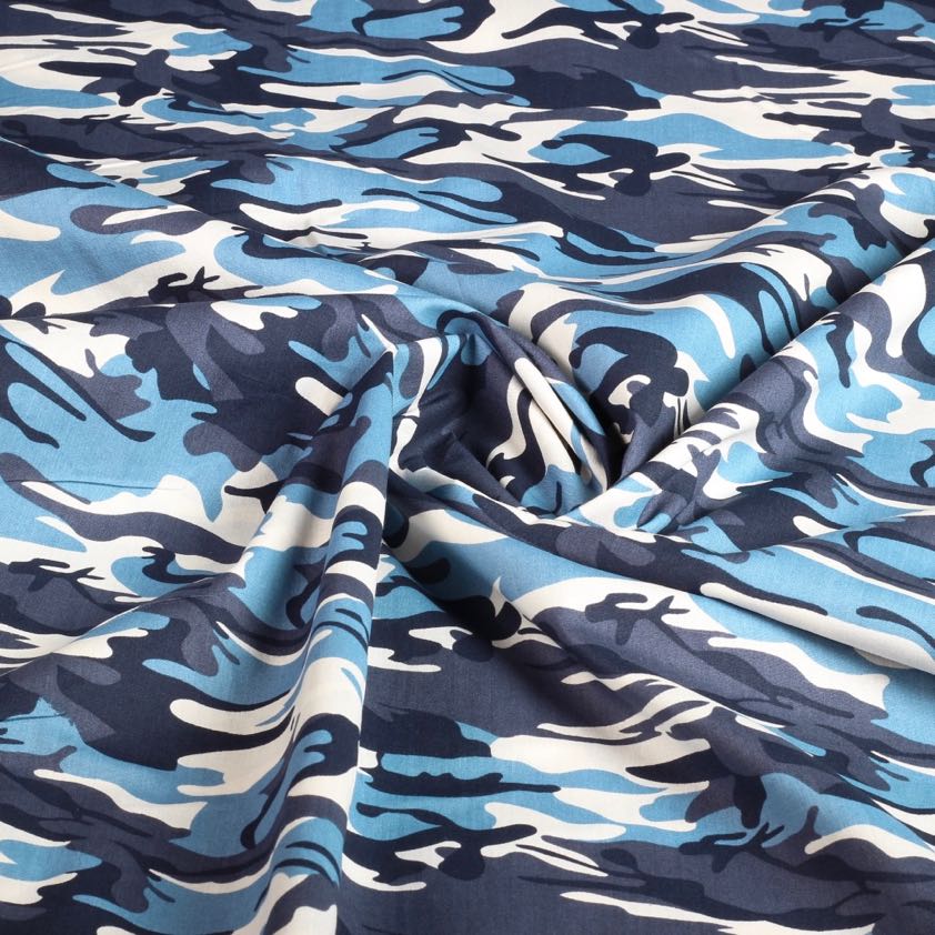 Poplin fabric camouflage blue